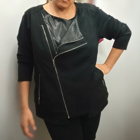 VANESSA WILLIAMS Black Moto Jacket W/Bottom Sequin Layer. Plus Size 1X - Picture 4 of 11